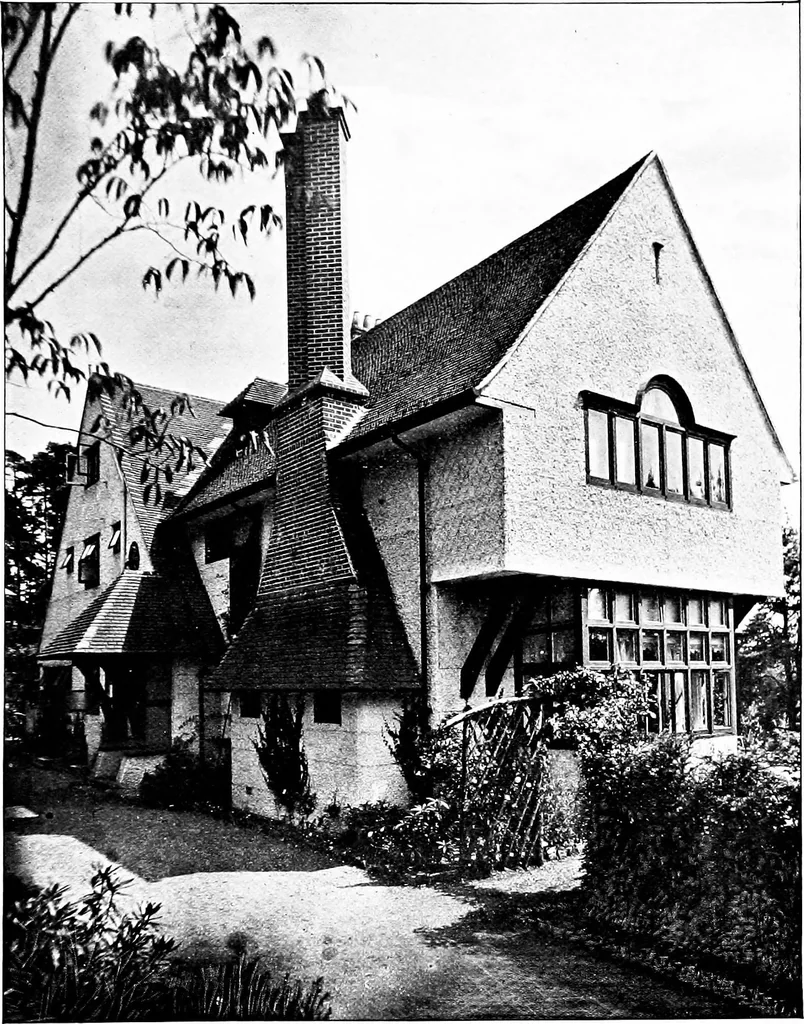 An illustration from Country cottages and week-end homes, by J. H. Elder-Duncan ... with numerous illustrations and plans of cottages by well-known architects, 1912, leaf 158