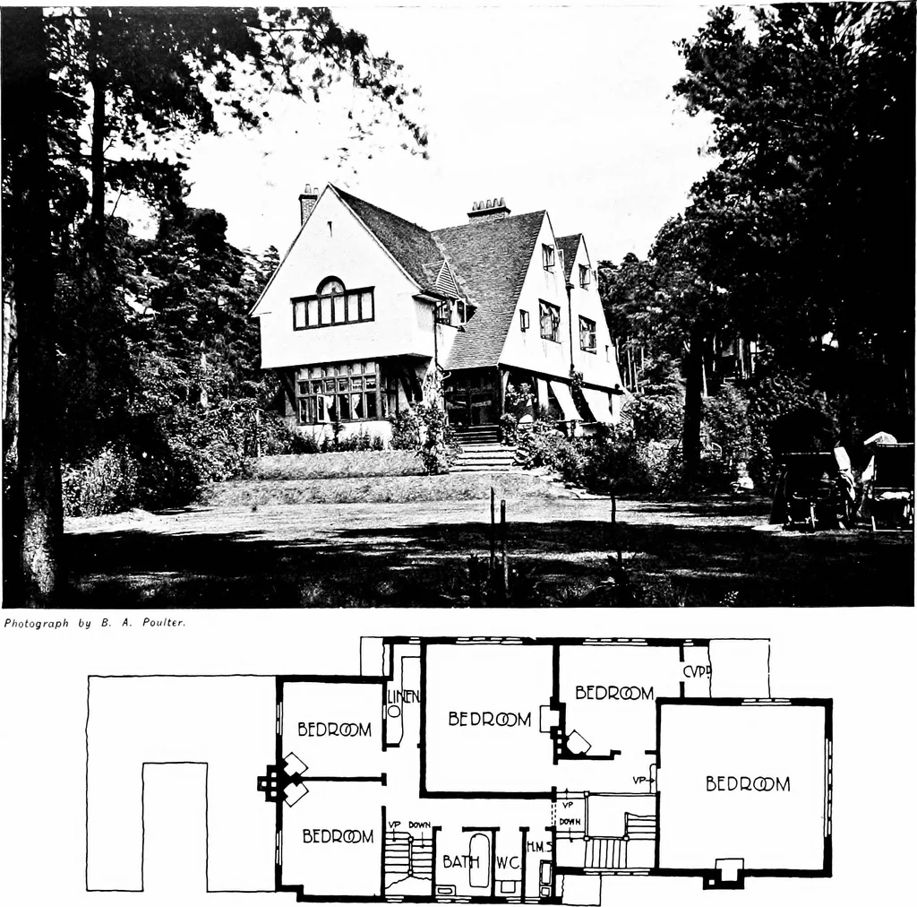 An illustration from Country cottages and week-end homes, by J. H. Elder-Duncan ... with numerous illustrations and plans of cottages by well-known architects, 1912, leaf 159