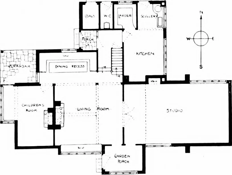 An illustration from Country cottages and week-end homes, by J. H. Elder-Duncan ... with numerous illustrations and plans of cottages by well-known architects, 1912, leaf 160