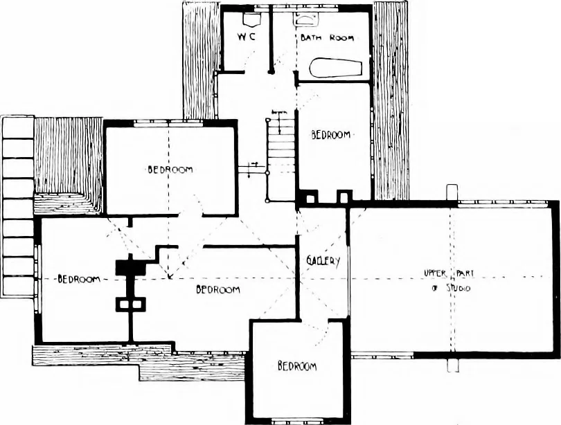 An illustration from Country cottages and week-end homes, by J. H. Elder-Duncan ... with numerous illustrations and plans of cottages by well-known architects, 1912, leaf 160
