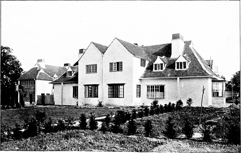 An illustration from Country cottages and week-end homes, by J. H. Elder-Duncan ... with numerous illustrations and plans of cottages by well-known architects, 1912, leaf 161