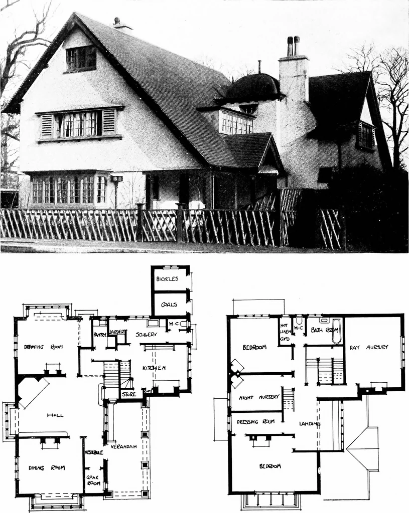 An illustration from Country cottages and week-end homes, by J. H. Elder-Duncan ... with numerous illustrations and plans of cottages by well-known architects, 1912, leaf 163