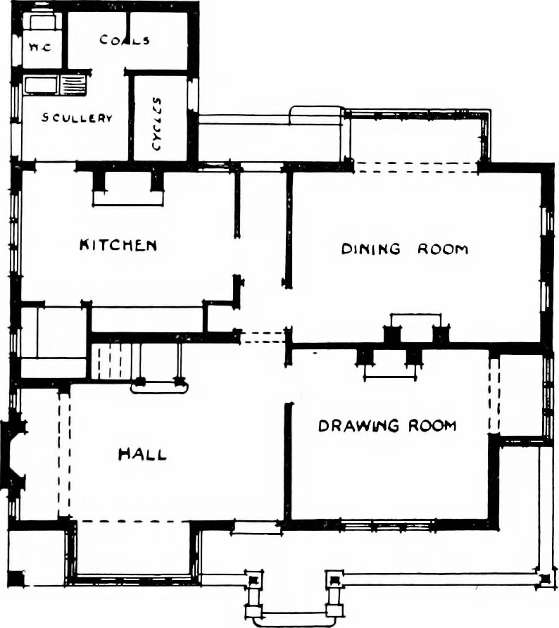 An illustration from Country cottages and week-end homes, by J. H. Elder-Duncan ... with numerous illustrations and plans of cottages by well-known architects, 1912, leaf 164