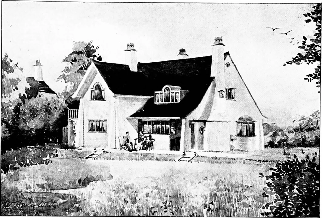 An illustration from Country cottages and week-end homes, by J. H. Elder-Duncan ... with numerous illustrations and plans of cottages by well-known architects, 1912, leaf 166