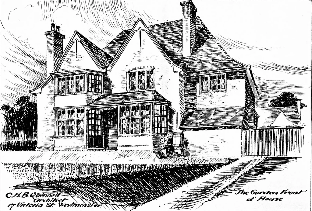 An illustration from Country cottages and week-end homes, by J. H. Elder-Duncan ... with numerous illustrations and plans of cottages by well-known architects, 1912, leaf 168