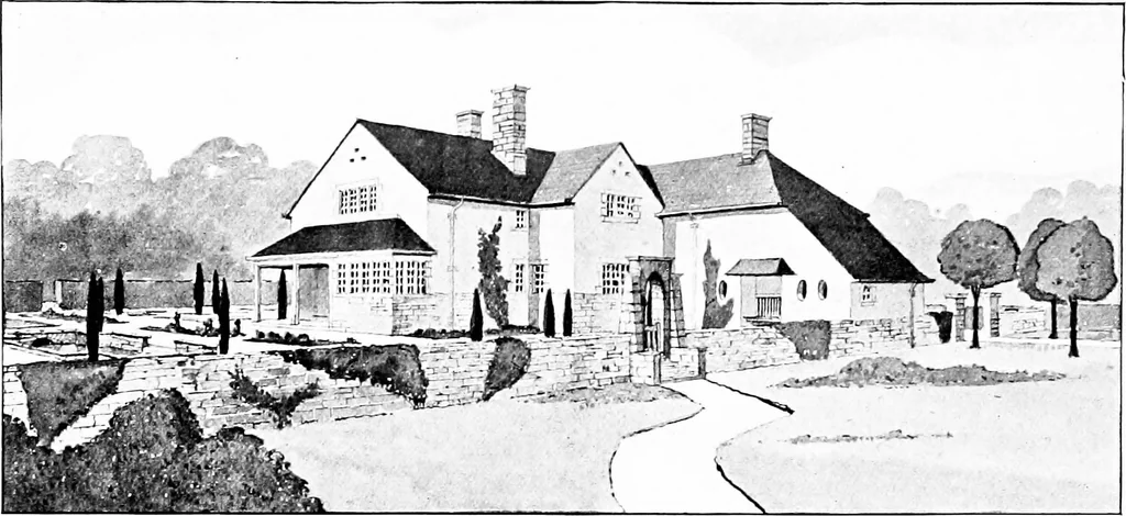 An illustration from Country cottages and week-end homes, by J. H. Elder-Duncan ... with numerous illustrations and plans of cottages by well-known architects, 1912, leaf 173