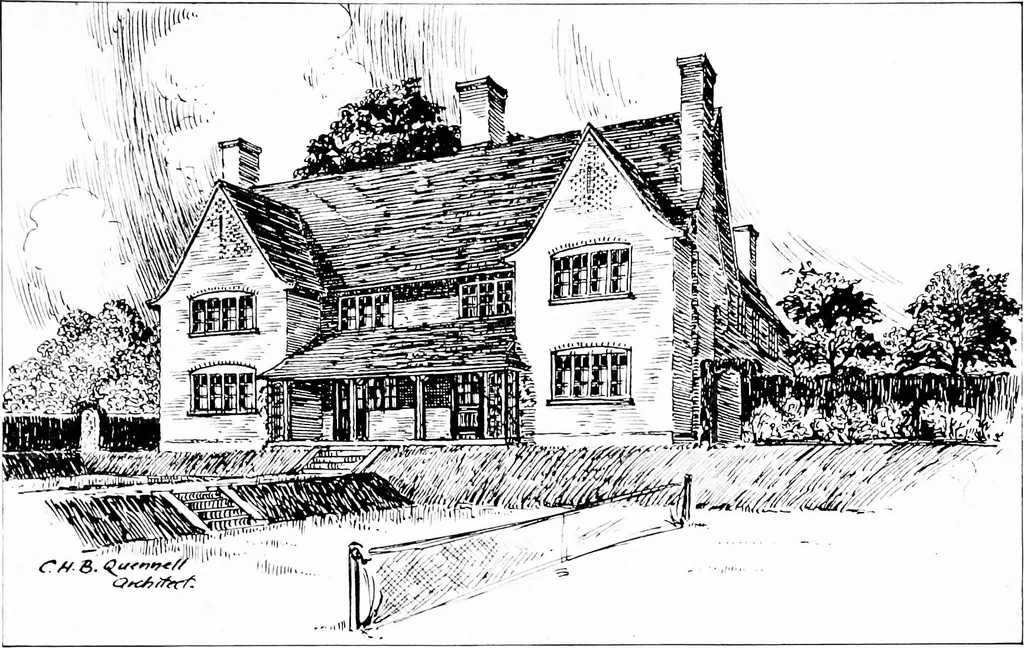 An illustration from Country cottages and week-end homes, by J. H. Elder-Duncan ... with numerous illustrations and plans of cottages by well-known architects, 1912, leaf 176