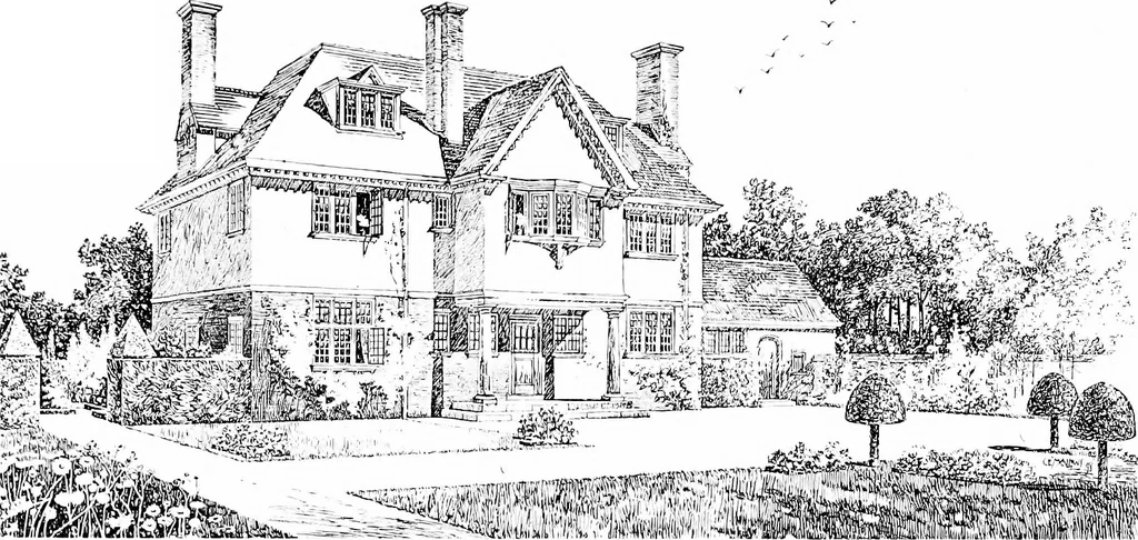 An illustration from Country cottages and week-end homes, by J. H. Elder-Duncan ... with numerous illustrations and plans of cottages by well-known architects, 1912, leaf 180