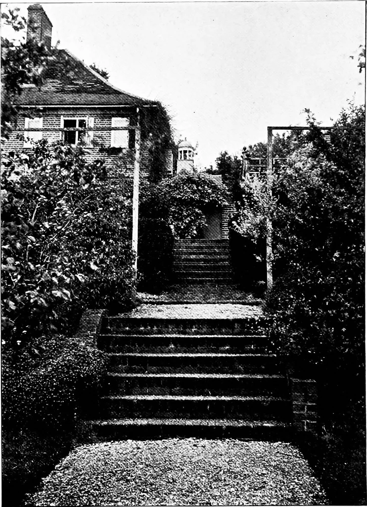 An illustration from Country cottages and week-end homes, by J. H. Elder-Duncan ... with numerous illustrations and plans of cottages by well-known architects, 1912, leaf 184