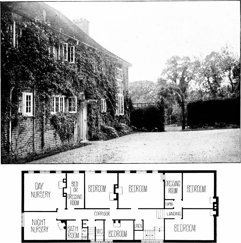 An illustration from Country cottages and week-end homes, by J. H. Elder-Duncan ... with numerous illustrations and plans of cottages by well-known architects, 1912, leaf 185