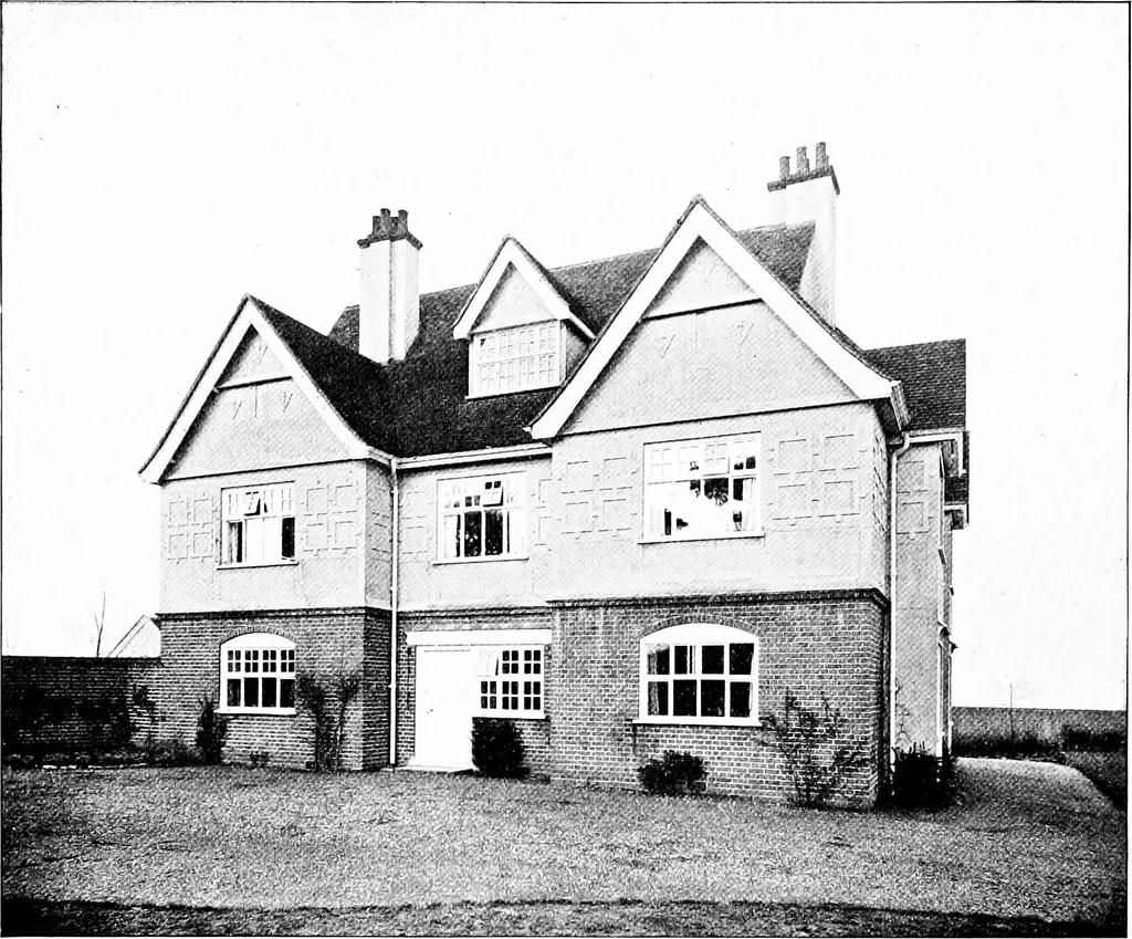 An illustration from Country cottages and week-end homes, by J. H. Elder-Duncan ... with numerous illustrations and plans of cottages by well-known architects, 1912, leaf 187