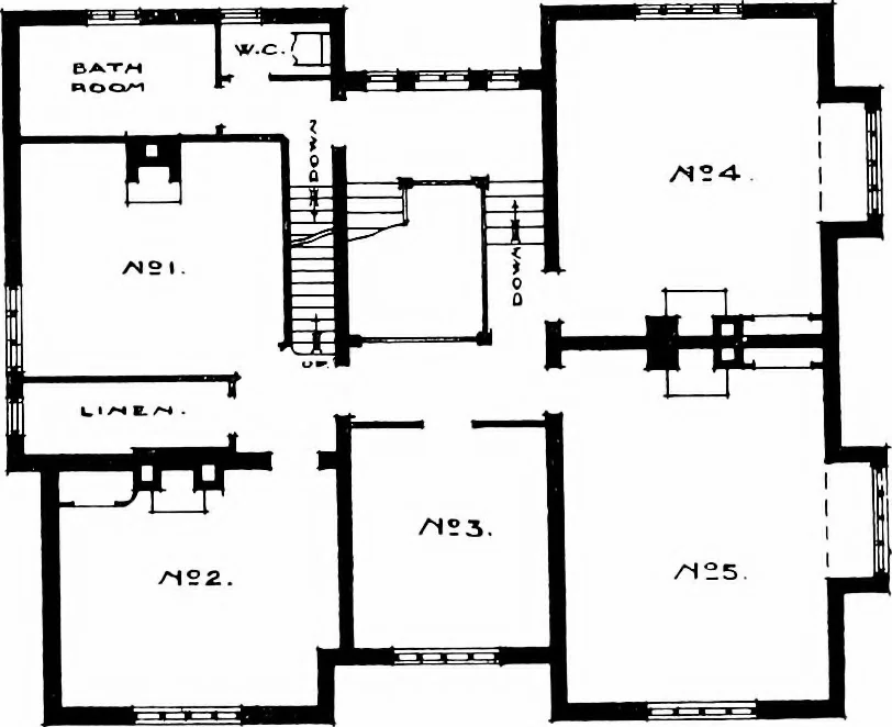 An illustration from Country cottages and week-end homes, by J. H. Elder-Duncan ... with numerous illustrations and plans of cottages by well-known architects, 1912, leaf 187