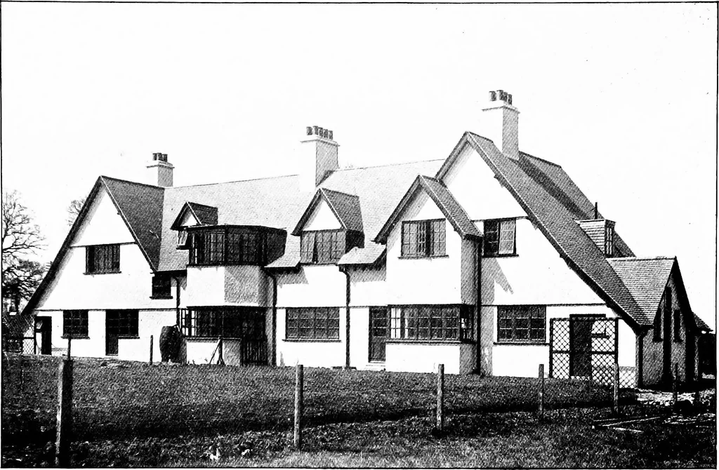 An illustration from Country cottages and week-end homes, by J. H. Elder-Duncan ... with numerous illustrations and plans of cottages by well-known architects, 1912, leaf 190