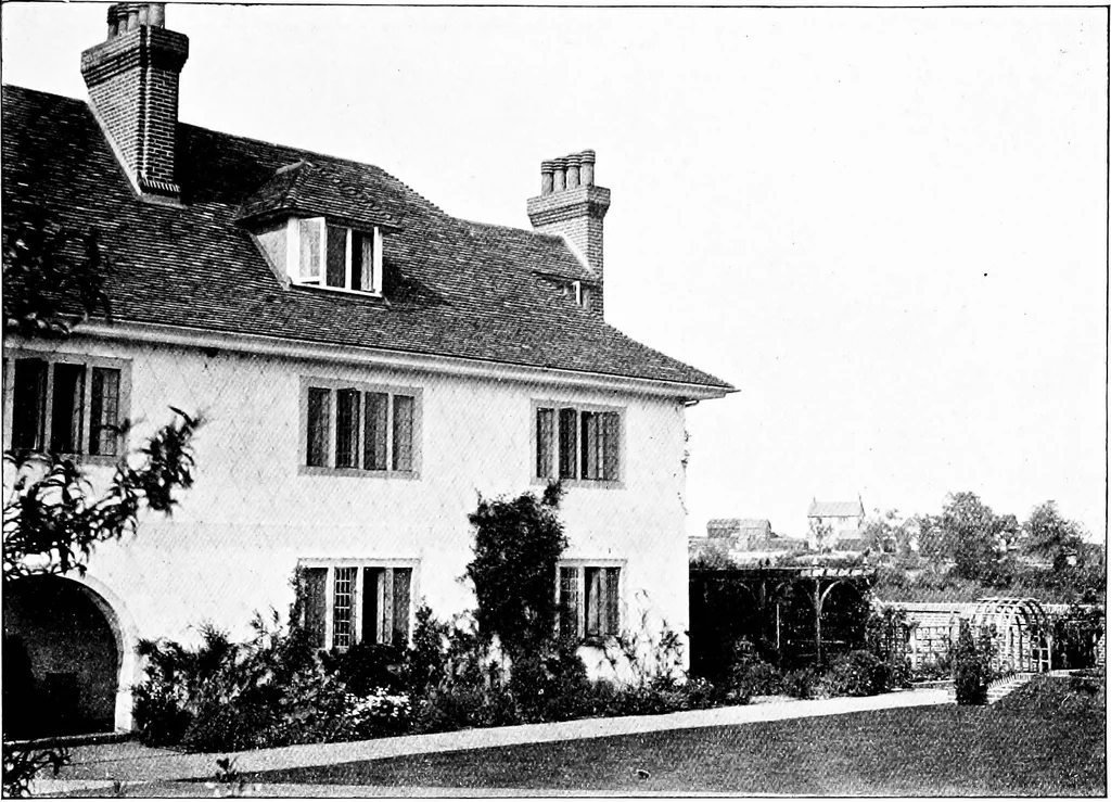 An illustration from Country cottages and week-end homes, by J. H. Elder-Duncan ... with numerous illustrations and plans of cottages by well-known architects, 1912, leaf 192