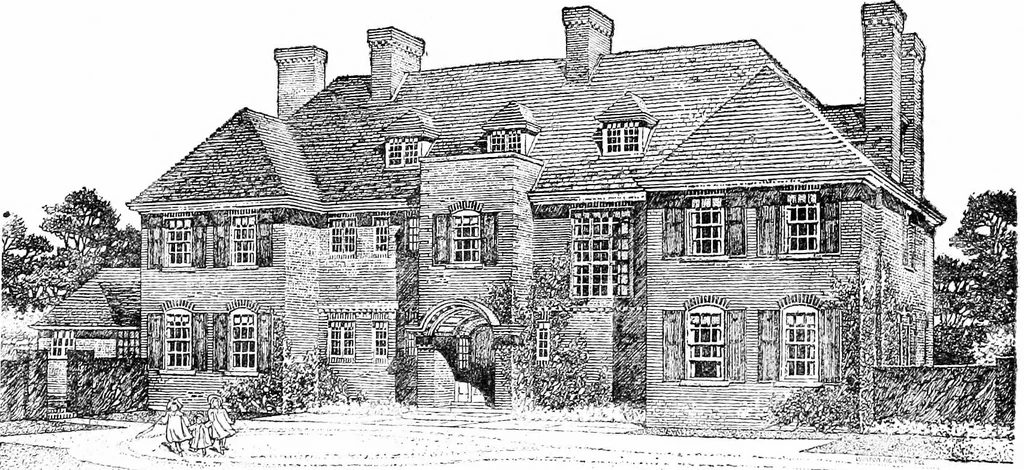 An illustration from Country cottages and week-end homes, by J. H. Elder-Duncan ... with numerous illustrations and plans of cottages by well-known architects, 1912, leaf 199