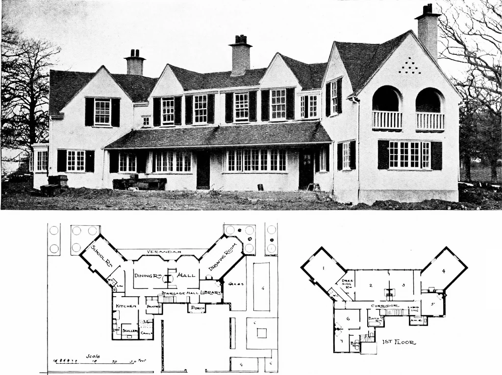 An illustration from Country cottages and week-end homes, by J. H. Elder-Duncan ... with numerous illustrations and plans of cottages by well-known architects, 1912, leaf 211