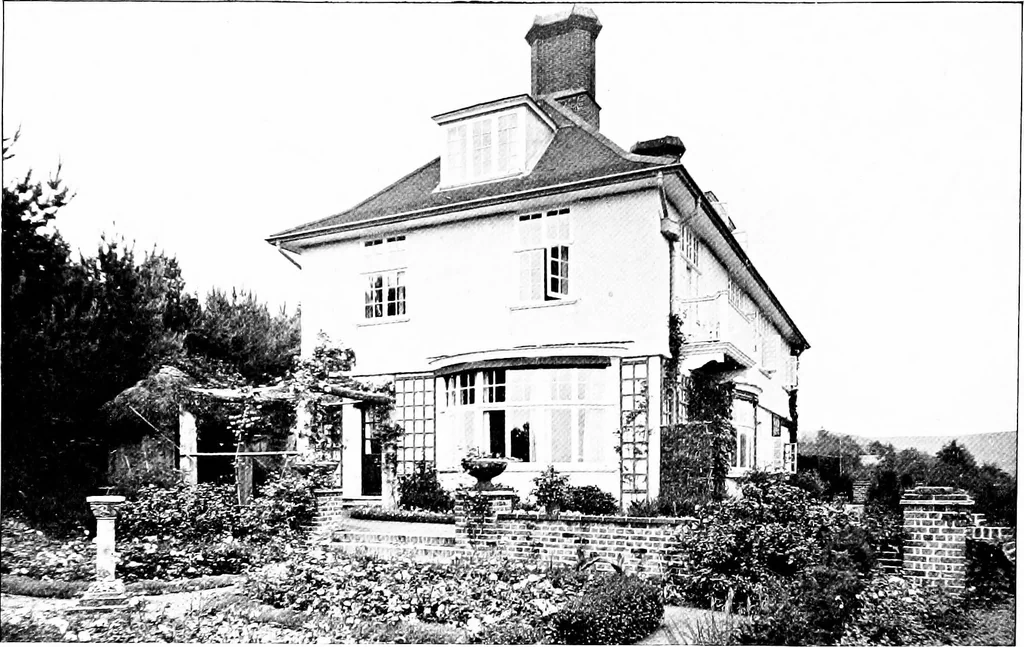An illustration from Country cottages and week-end homes, by J. H. Elder-Duncan ... with numerous illustrations and plans of cottages by well-known architects, 1912, leaf 215