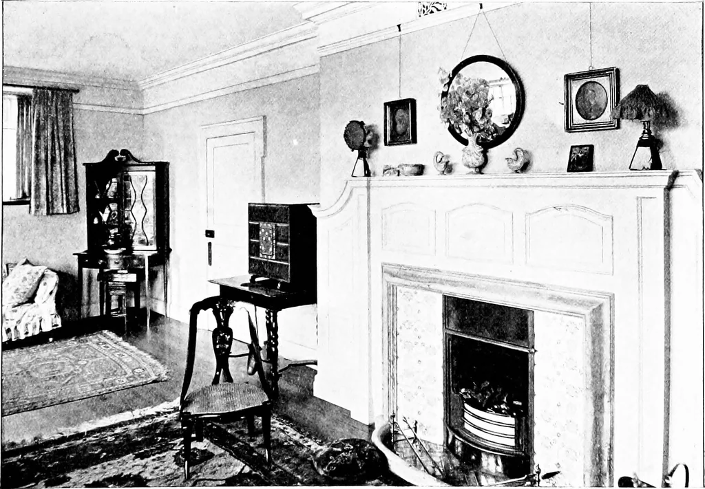 An illustration from Country cottages and week-end homes, by J. H. Elder-Duncan ... with numerous illustrations and plans of cottages by well-known architects, 1912, leaf 216