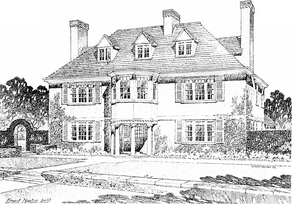 An illustration from Country cottages and week-end homes, by J. H. Elder-Duncan ... with numerous illustrations and plans of cottages by well-known architects, 1912, leaf 221