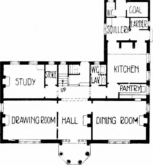 An illustration from Country cottages and week-end homes, by J. H. Elder-Duncan ... with numerous illustrations and plans of cottages by well-known architects, 1912, leaf 221