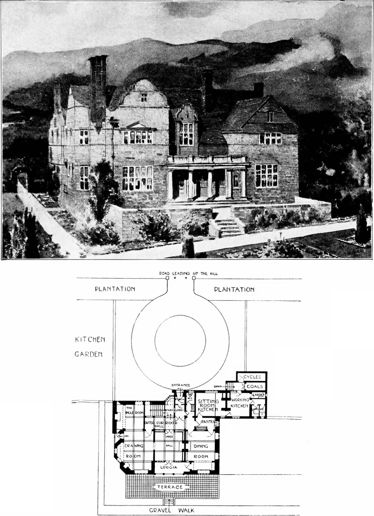 An illustration from Country cottages and week-end homes, by J. H. Elder-Duncan ... with numerous illustrations and plans of cottages by well-known architects, 1912, leaf 225