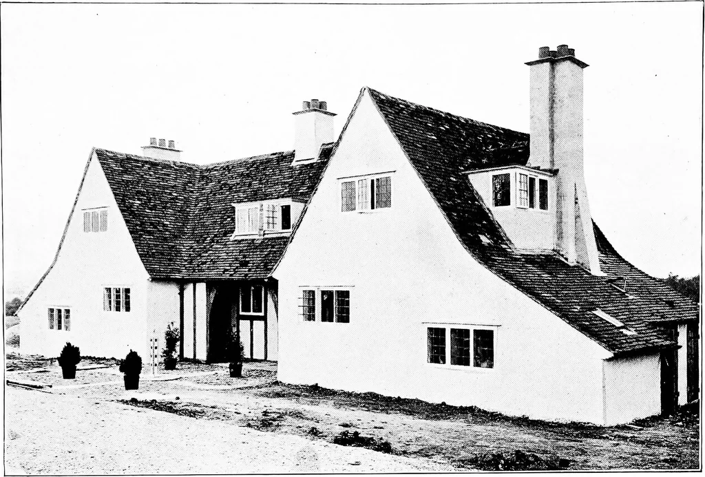 An illustration from Country cottages and week-end homes, by J. H. Elder-Duncan ... with numerous illustrations and plans of cottages by well-known architects, 1912, leaf 40