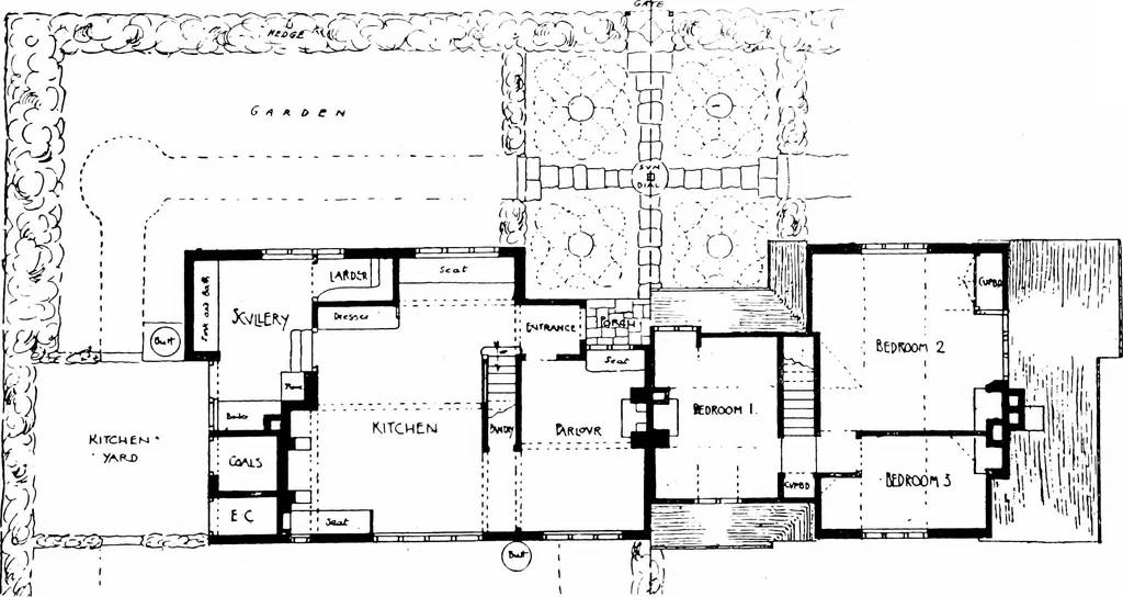 An illustration from Country cottages and week-end homes, by J. H. Elder-Duncan ... with numerous illustrations and plans of cottages by well-known architects, 1912, leaf 40