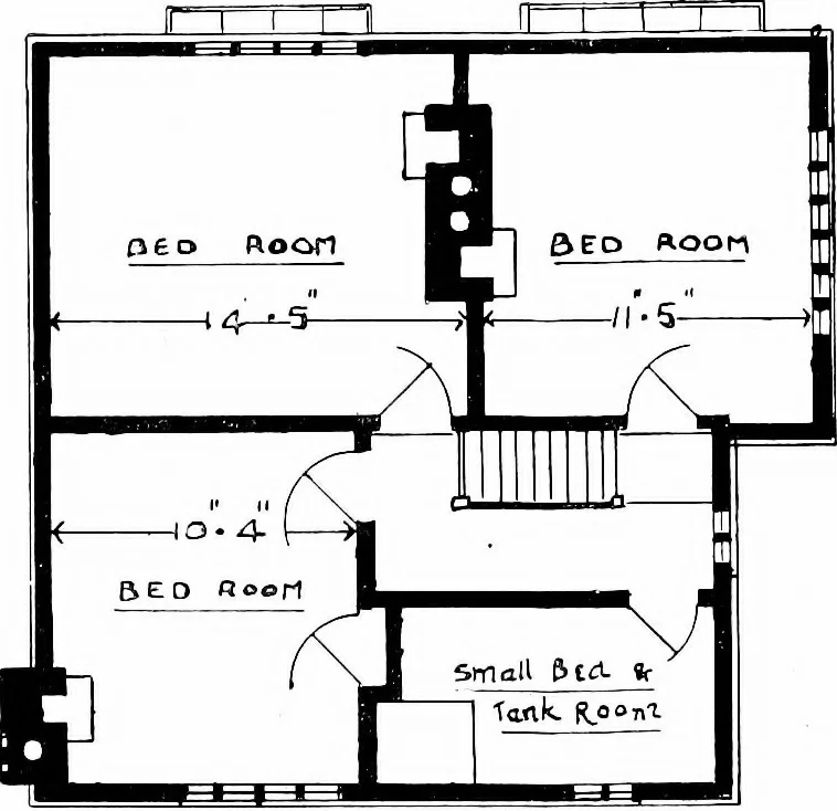 An illustration from Country cottages and week-end homes, by J. H. Elder-Duncan ... with numerous illustrations and plans of cottages by well-known architects, 1912, leaf 41