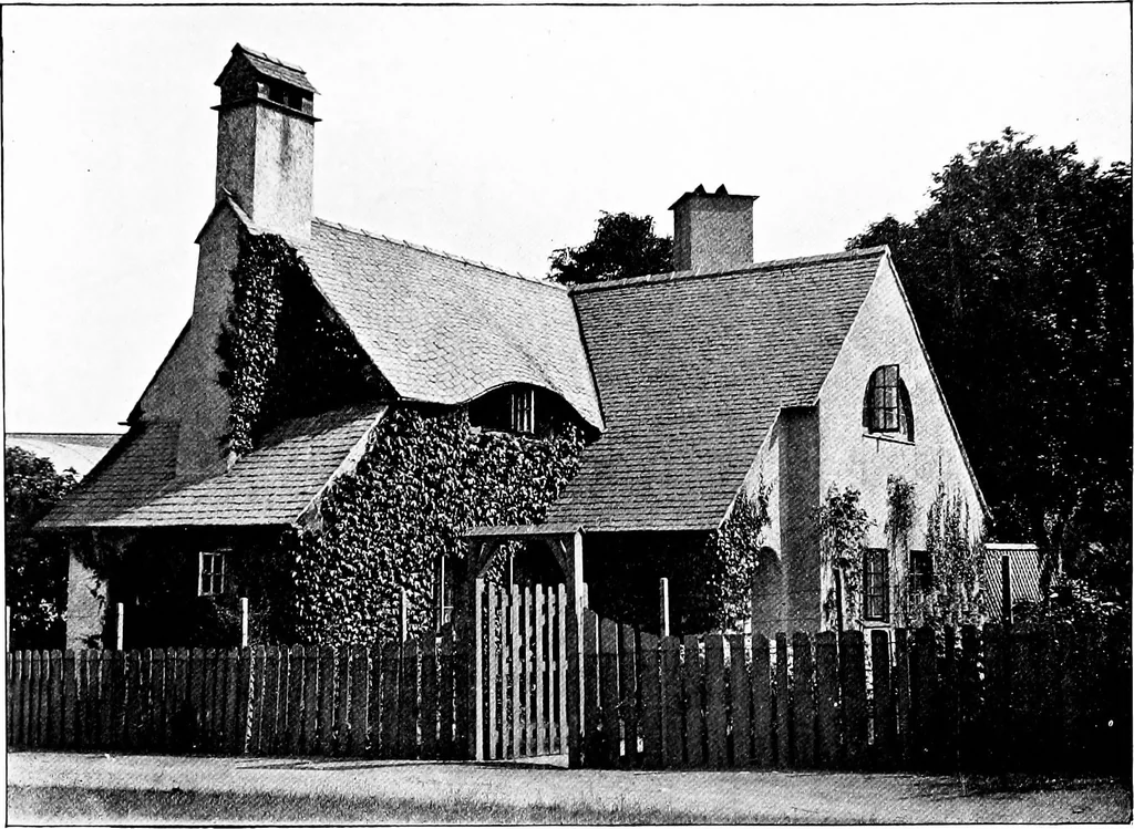 An illustration from Country cottages and week-end homes, by J. H. Elder-Duncan ... with numerous illustrations and plans of cottages by well-known architects, 1912, leaf 50