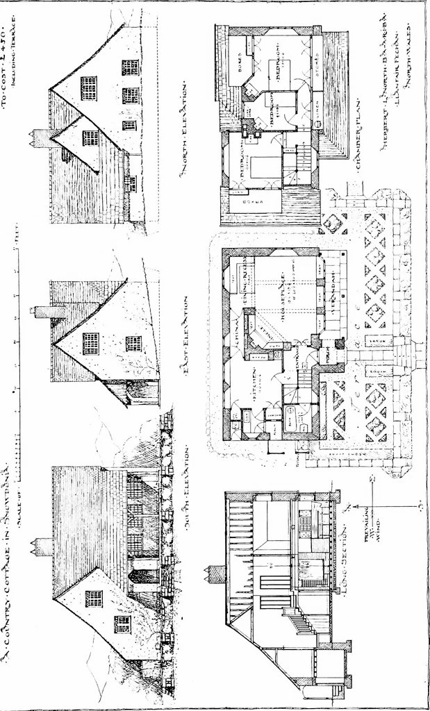 An illustration from Country cottages and week-end homes, by J. H. Elder-Duncan ... with numerous illustrations and plans of cottages by well-known architects, 1912, leaf 51
