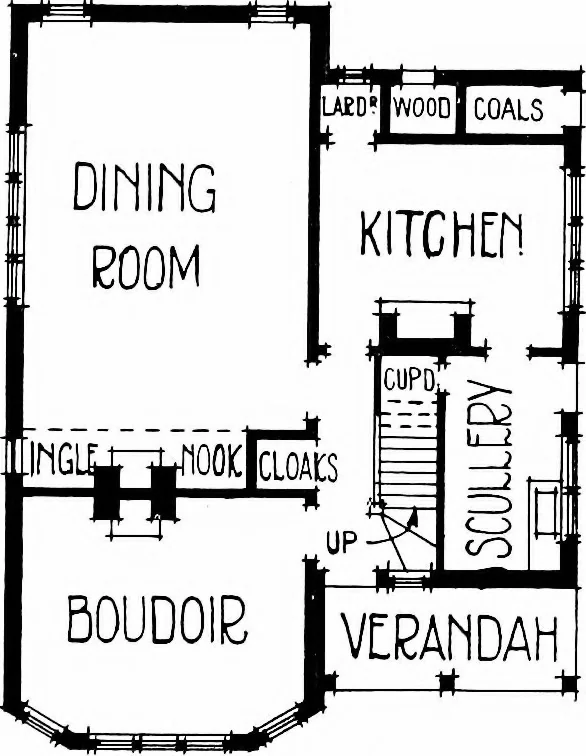 An illustration from Country cottages and week-end homes, by J. H. Elder-Duncan ... with numerous illustrations and plans of cottages by well-known architects, 1912, leaf 53