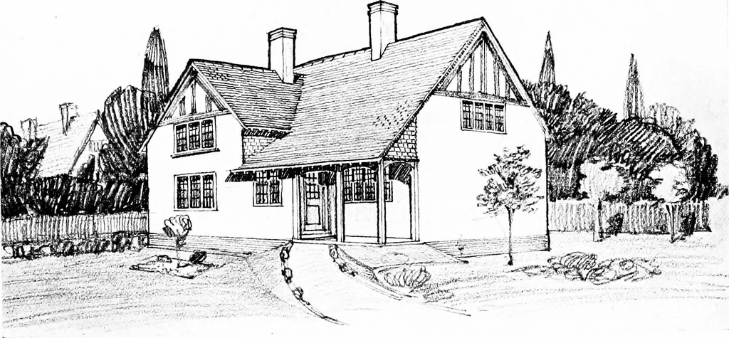 An illustration from Country cottages and week-end homes, by J. H. Elder-Duncan ... with numerous illustrations and plans of cottages by well-known architects, 1912, leaf 55