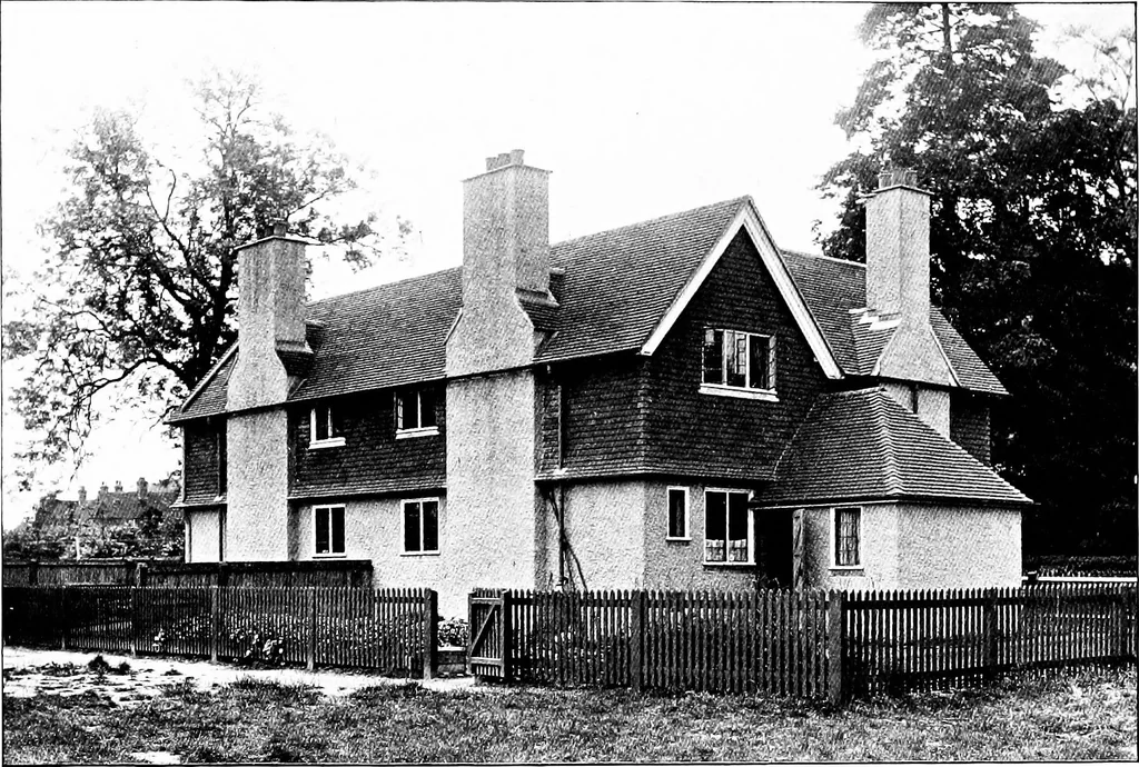An illustration from Country cottages and week-end homes, by J. H. Elder-Duncan ... with numerous illustrations and plans of cottages by well-known architects, 1912, leaf 57