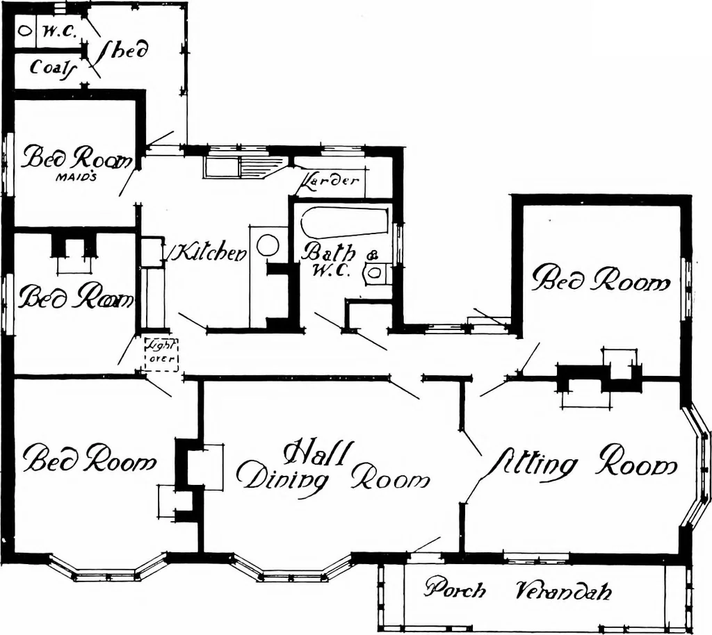 An illustration from Country cottages and week-end homes, by J. H. Elder-Duncan ... with numerous illustrations and plans of cottages by well-known architects, 1912, leaf 59