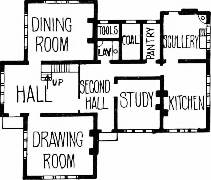 An illustration from Country cottages and week-end homes, by J. H. Elder-Duncan ... with numerous illustrations and plans of cottages by well-known architects, 1912, leaf 70