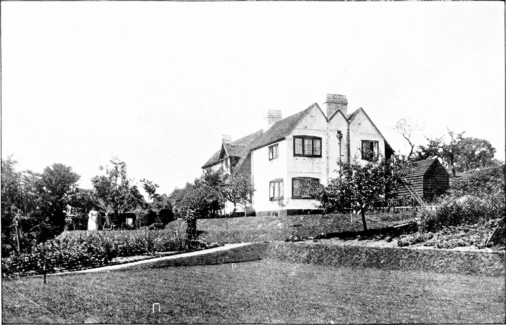 An illustration from Country cottages and week-end homes, by J. H. Elder-Duncan ... with numerous illustrations and plans of cottages by well-known architects, 1912, leaf 75