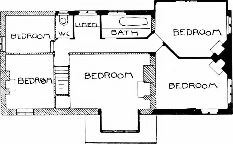 An illustration from Country cottages and week-end homes, by J. H. Elder-Duncan ... with numerous illustrations and plans of cottages by well-known architects, 1912, leaf 75