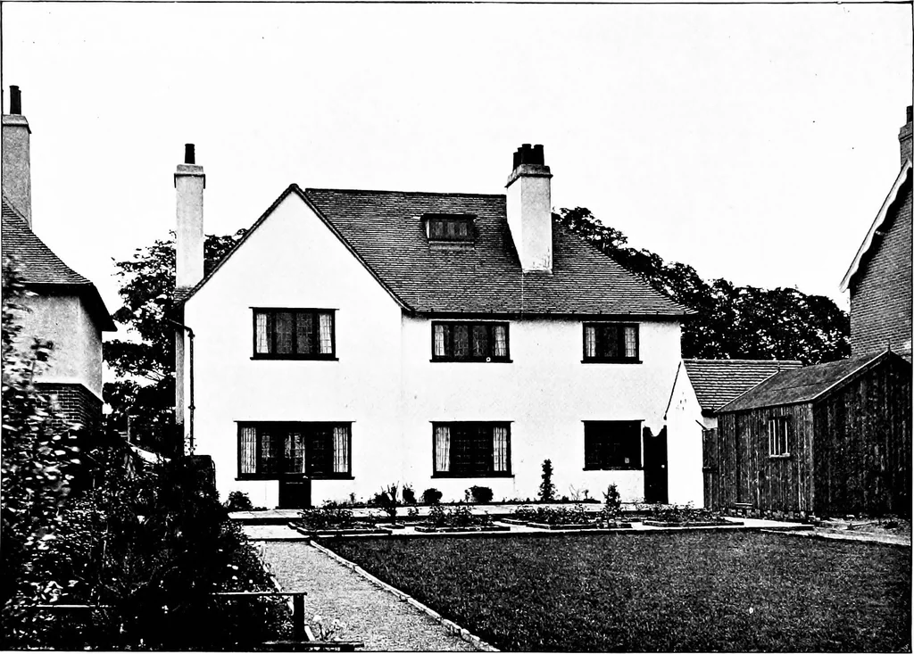 An illustration from Country cottages and week-end homes, by J. H. Elder-Duncan ... with numerous illustrations and plans of cottages by well-known architects, 1912, leaf 77