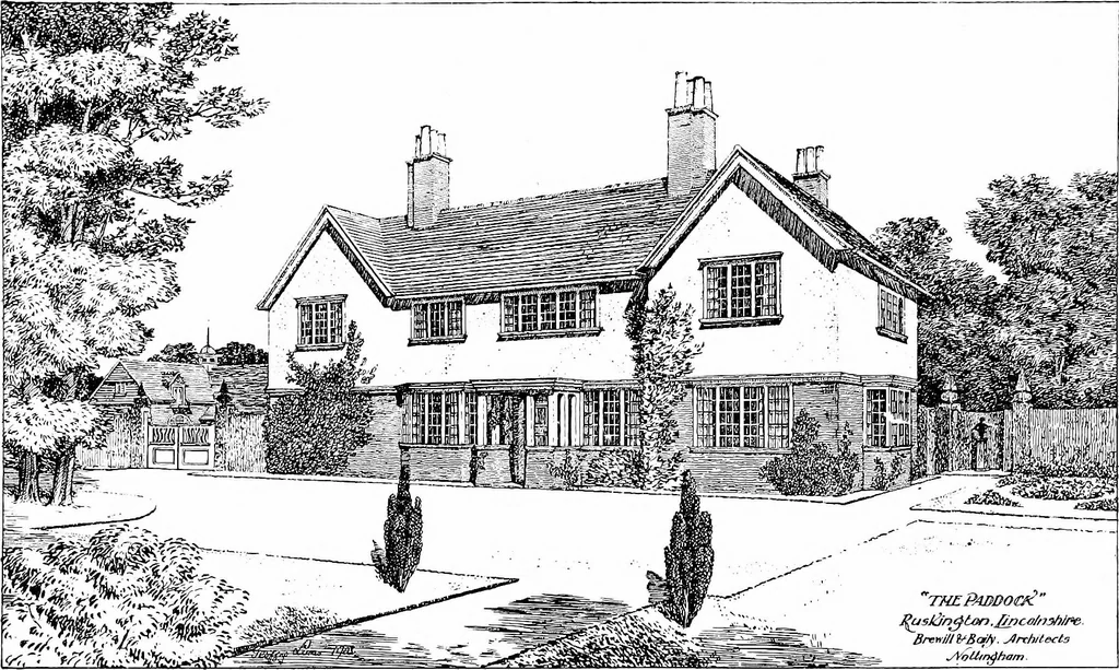 An illustration from Country cottages and week-end homes, by J. H. Elder-Duncan ... with numerous illustrations and plans of cottages by well-known architects, 1912, leaf 80