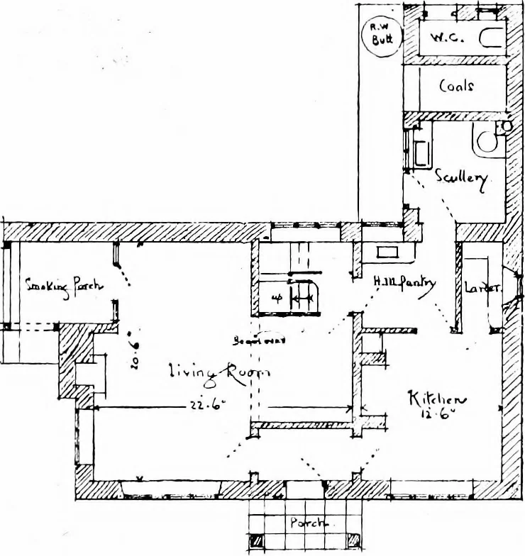 An illustration from Country cottages and week-end homes, by J. H. Elder-Duncan ... with numerous illustrations and plans of cottages by well-known architects, 1912, leaf 89