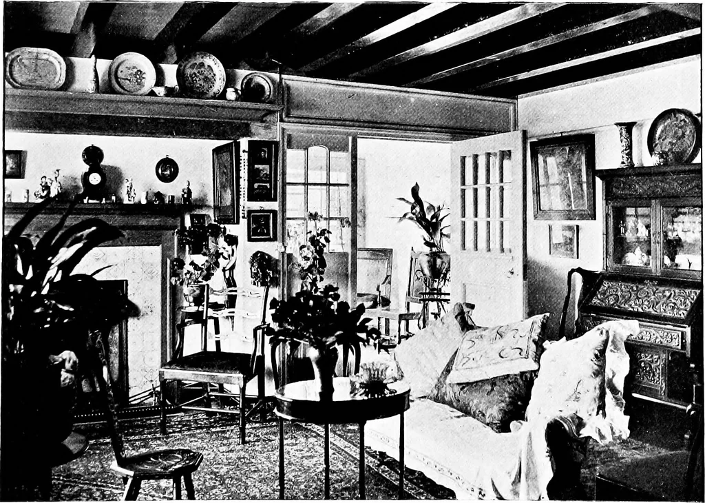 An illustration from Country cottages and week-end homes, by J. H. Elder-Duncan ... with numerous illustrations and plans of cottages by well-known architects, 1912, leaf 90