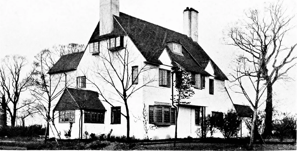 An illustration from Country cottages and week-end homes, by J. H. Elder-Duncan ... with numerous illustrations and plans of cottages by well-known architects, 1912, leaf 94