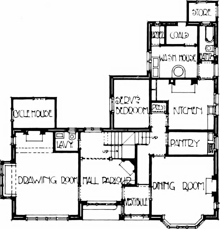 An illustration from Country cottages and week-end homes, by J. H. Elder-Duncan ... with numerous illustrations and plans of cottages by well-known architects, 1912, leaf 95