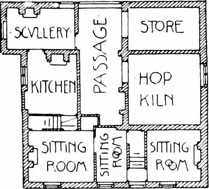 An illustration from Country cottages and week-end homes, by J. H. Elder-Duncan ... with numerous illustrations and plans of cottages by well-known architects, 1912, leaf 96