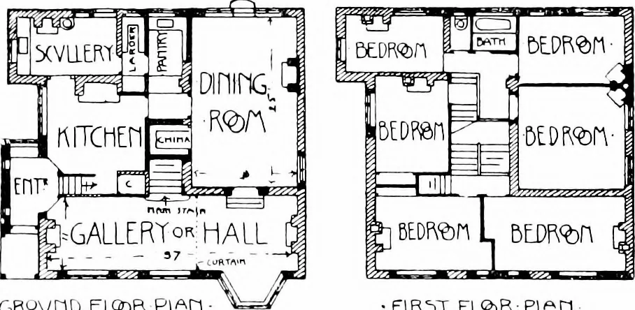 An illustration from Country cottages and week-end homes, by J. H. Elder-Duncan ... with numerous illustrations and plans of cottages by well-known architects, 1912, leaf 96