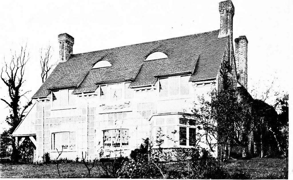 An illustration from Country cottages and week-end homes, by J. H. Elder-Duncan ... with numerous illustrations and plans of cottages by well-known architects, 1912, leaf 97