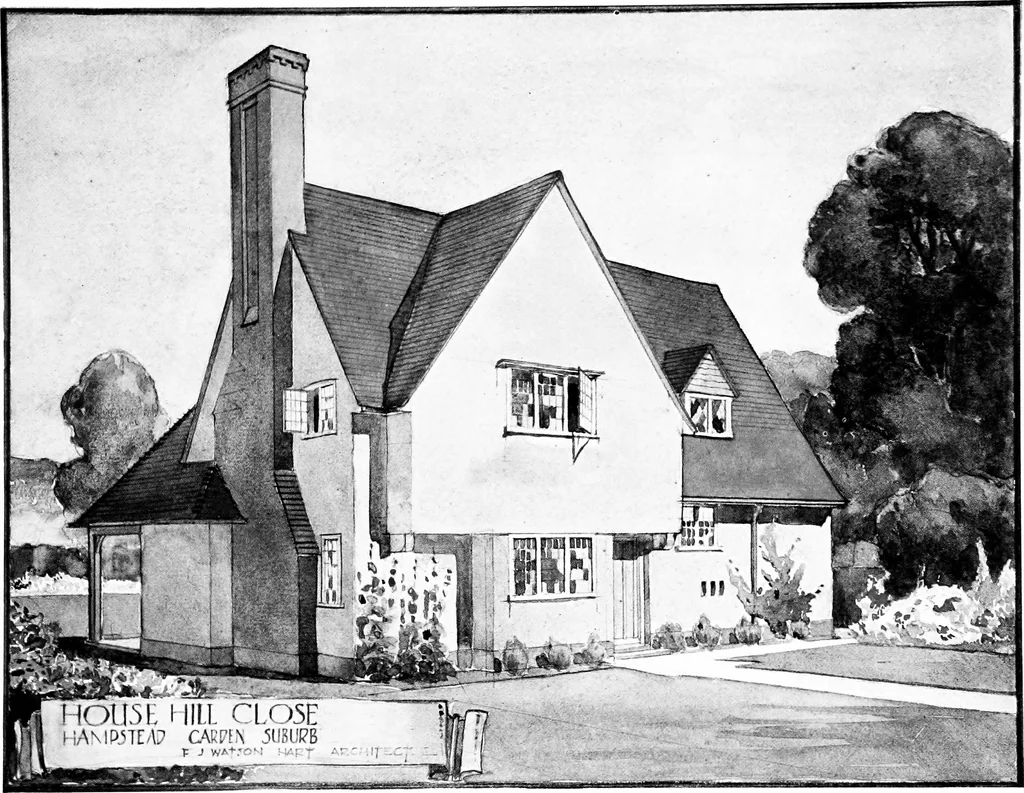 An illustration from Country cottages and week-end homes, by J. H. Elder-Duncan ... with numerous illustrations and plans of cottages by well-known architects, 1912, leaf 98