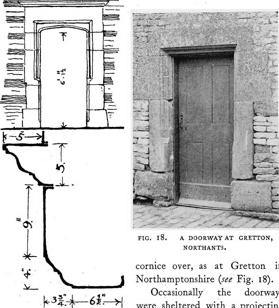 An illustration from Old cottages, farm-houses, and other stone buildings in the Cotswold district; examples of minor domestic architecture in Gloucestershire, Oxfordshire, Northants, Worcestershire, &c., 1905, leaf 43