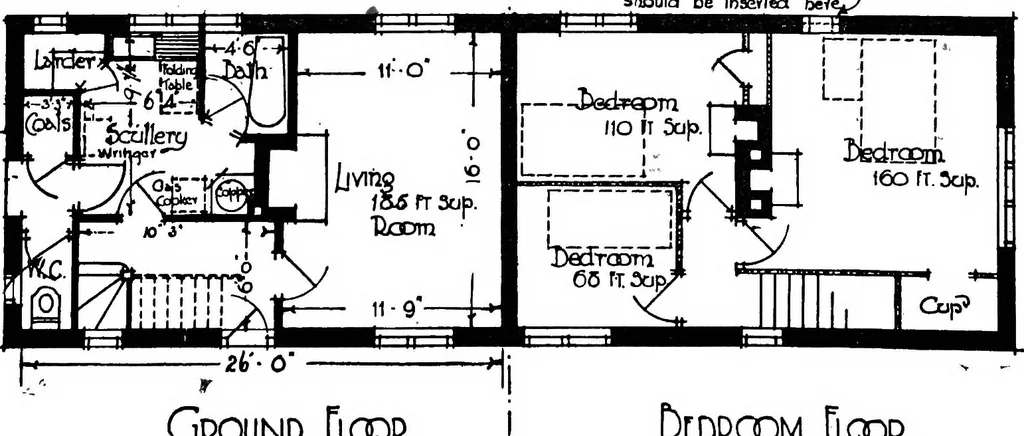 An illustration from Type plans and elevations of houses designed by the Ministry of Health in connection with state-aided housing schemes, 1920, leaf 11