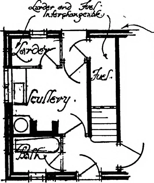 An illustration from Type plans and elevations of houses designed by the Ministry of Health in connection with state-aided housing schemes, 1920, leaf 12